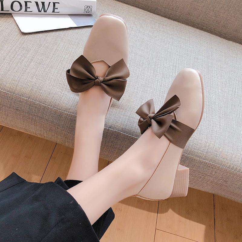 Spring and Summer Single Shoes Female Versatile 2025 New Middle Heel Bow Evening Gentle Shoes Fairy Grandma Doudou Shoes