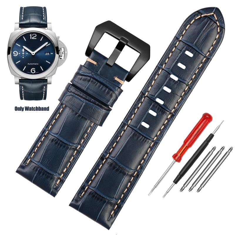 Hochwertiges wasserdichtes Uhrenarmband für Panerai PAM688 441/1313 Rindsleder Herren blau Uhrenarmband Zubehör 22MM 24mm 26mm