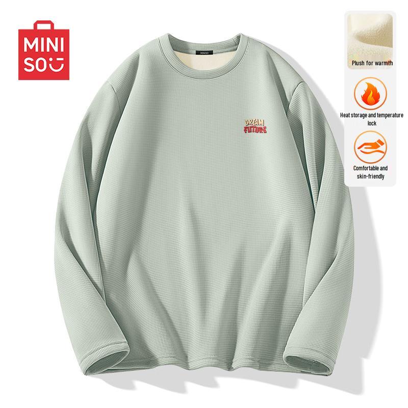 MINISO Men s Fleece-lined Thermal Crew Neck Long Sleeve T-Shirt 2XL