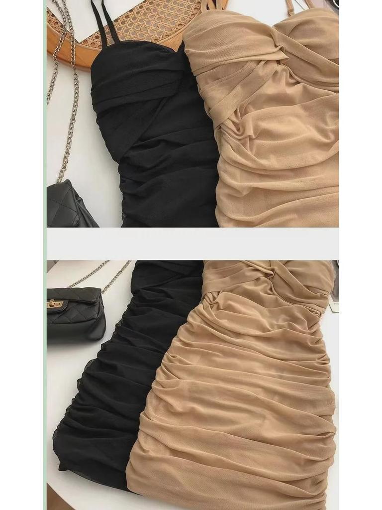 2024 Korean Style Twisted Pleated A-Line Skirt & Slim Camisole Dress