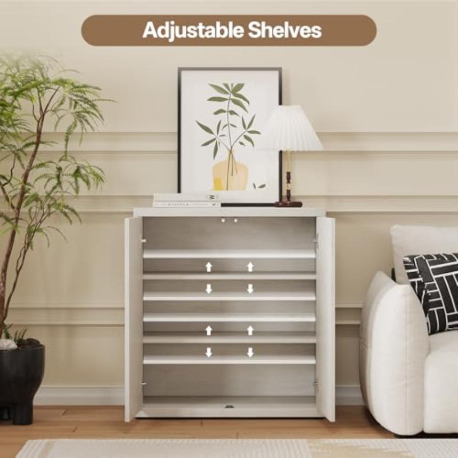 31 Sideboard Cabinet with Storage Fluted Accent Cabinet with Adjustable Shelves Modern Wood Credenza Cabinets with Pop-up Doors