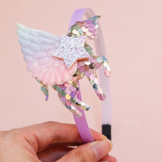 Mädchen Stirnband Dreidimensional Leicht Unicorn Wings Design Stirnband mit Pailletten Stern Dekoration Auftritte Halloween Kostüm Haar Accessoire