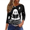 Women's 3/4 Sleeve Loose Fit Casual Shirt Round Neck Pullover Top Halloween Print Graphic T-Shirt for Everyday Wear
