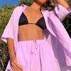 Cotton Casual Suits Women Long Sleeve Sets Home Wear Solid Tops Female Shorts Two Piece Sets Spring Summer