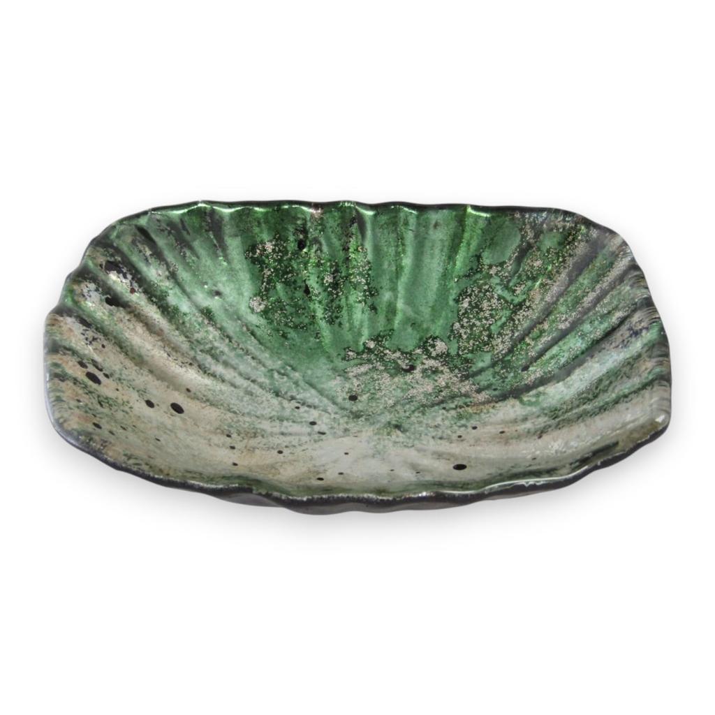 14cm Oval Glass Dinner Green and by Sairan J-kitchens Plate, Medium, Gold,