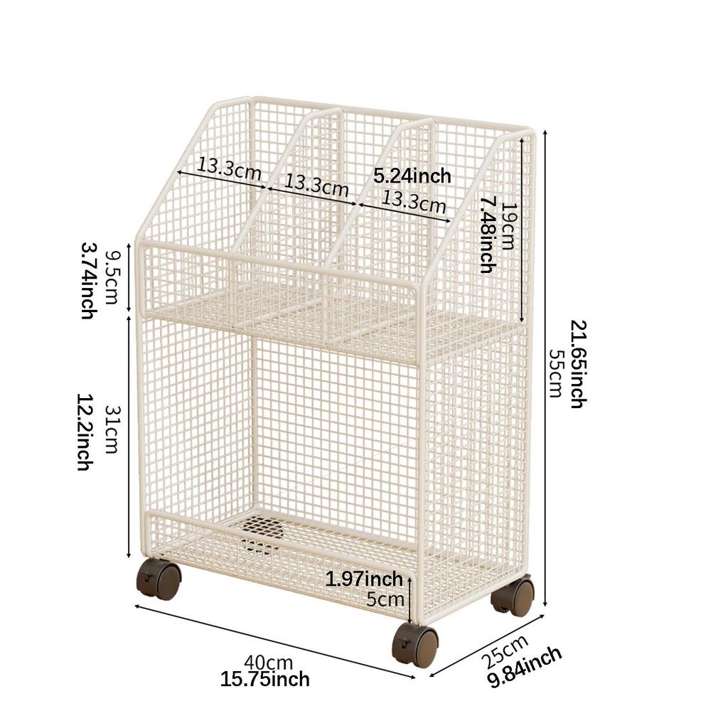 Rolling Book Cart Holder Trolley Sturdy Toys Handbag Organization Multifunctional for Kids Room Bathroom Office Bedroom Dorm