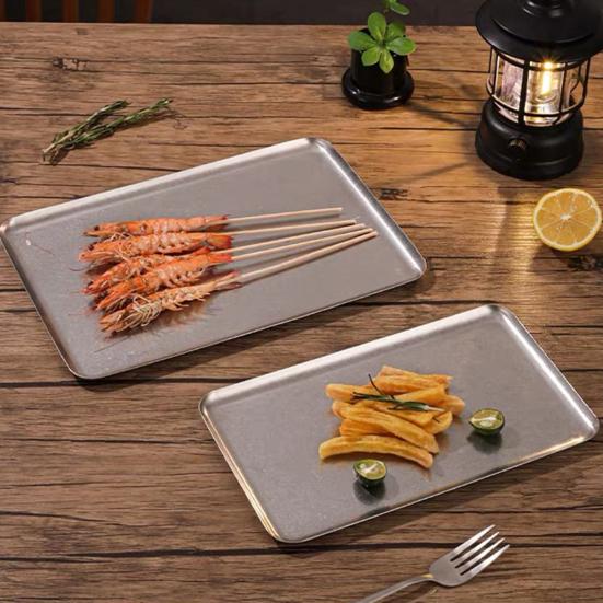 Rechteckige Edelstahl-Schale Retro Rustikale BBQ-Platte für Braten Industrieller Stil Hot Pot Gericht für Zuhause Camping Küche