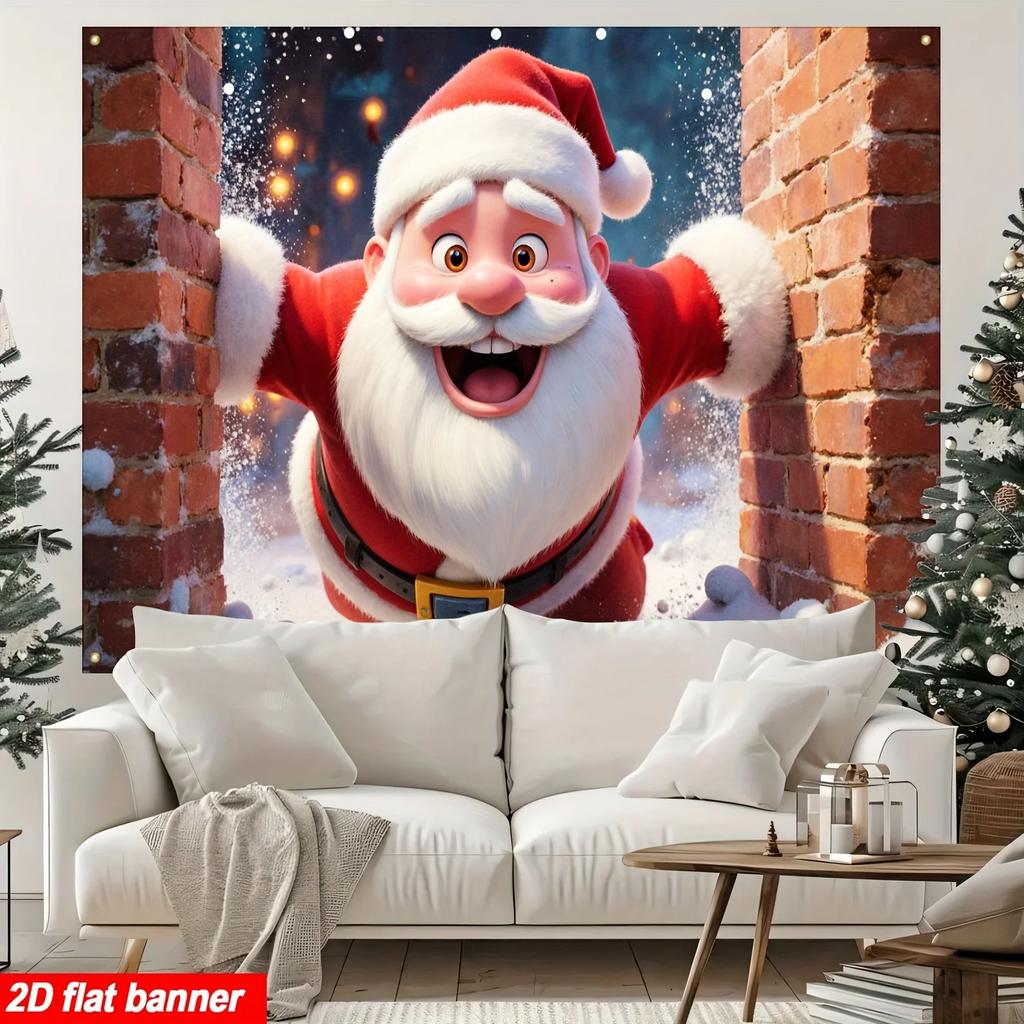 1 item 2D flat background fabric a flying Santa Claus a strong sense of impact a festive bannerZL