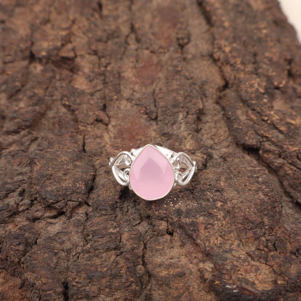 Rose Chalcedony Stone 925 Silver Promise Stackable Best Friend Gift Ring Jewelry RR-46-18