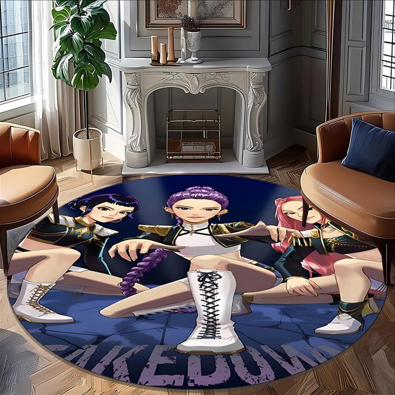 1pc KPop Demon Hunters15 Print Round Carpet Chair Round Carpet Suitable for Bedroom Living Room Home Decorative Carpet