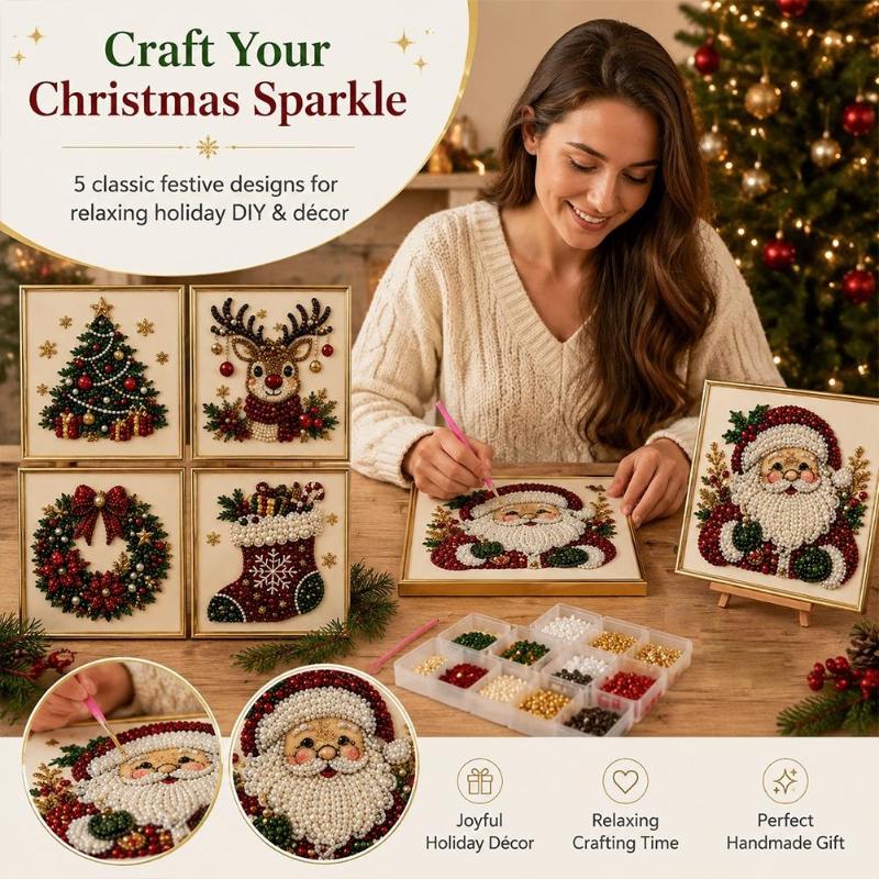 Christmas Santa Claus Pearl Art DIY Kit Framed Bead Embroidery Educational Craft Perfect Birthday Holiday Gift for Kids
