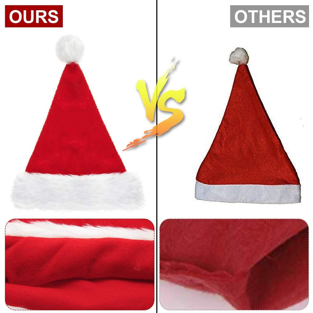 2 Santa Hat Christmas Cap Unisex Xmas Holiday Hat Bulk for New Year Party Supplies Christmas Decoration (red, 12.6 X 17.7 Inch)