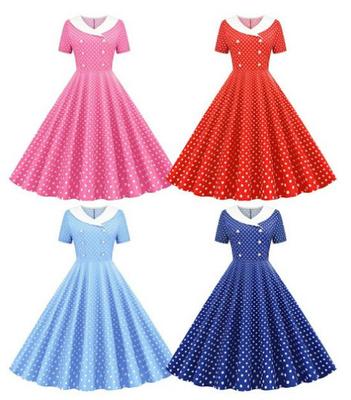 Retro 2023 Polka Dot Audrey Hepburn Swingjurk met Revers