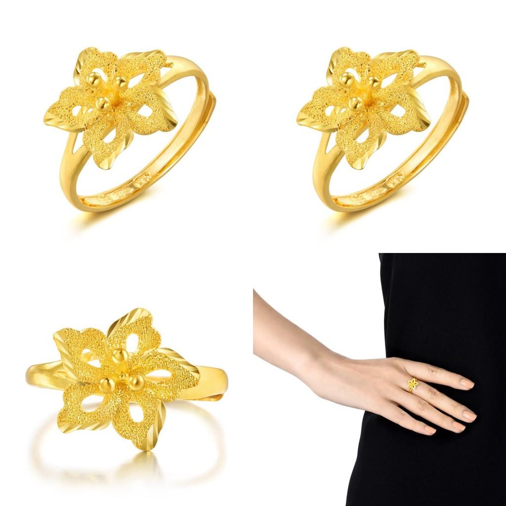 Blossom Purple Trendy Flower Ring For Women Elegant Gold Plated Brass Adjustable Design