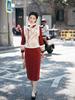 Two-Piece Retro Red Long Sleeve Qipao Vest Set - Slimming Autumn & Winter Women's Fashion