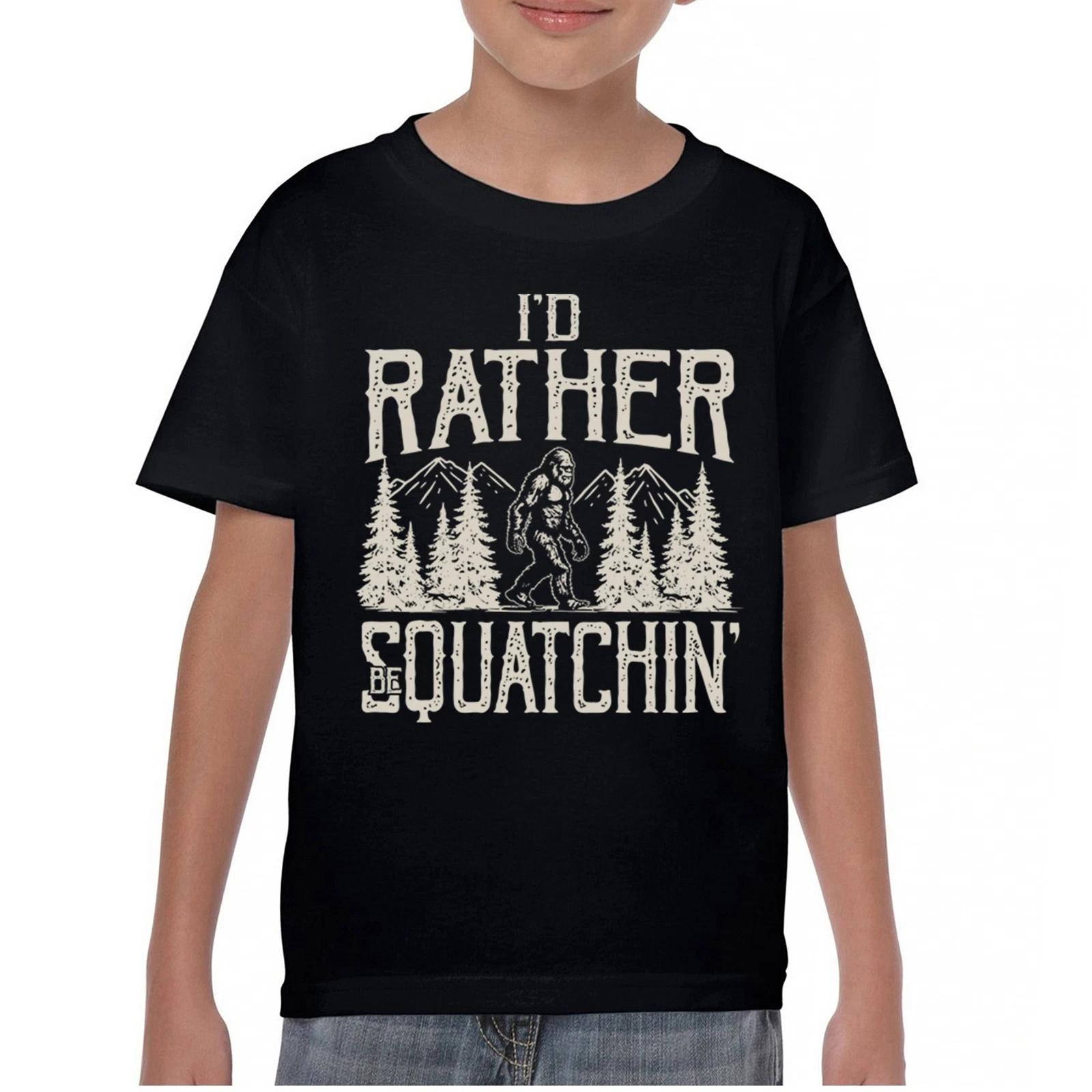 I d Rather Be Squatchin Youth kids boys T-Shirt Funny Bigfoot Sasquatch Hiking Yeti Kids 100