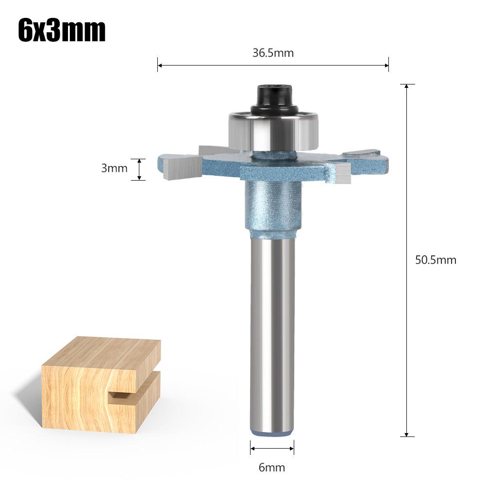 

Four-Tooth Ball T-Type Knife Woodworking Door Panel G-Type Handle Slotting Tenon Groove Knife Belt Bearing Trimming Machine Woodworking Milling Cutter 6*3mm