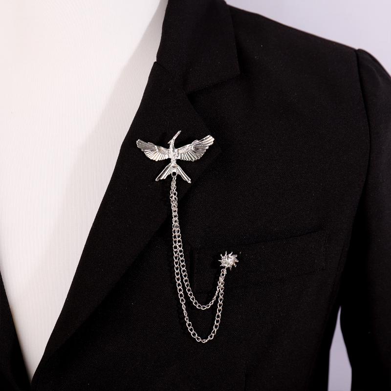 1pc Creative Eagle Shaped Metal Chain Brooches Pin Man Suit Shirt Lapel Pin Women Jewelry Accessries
