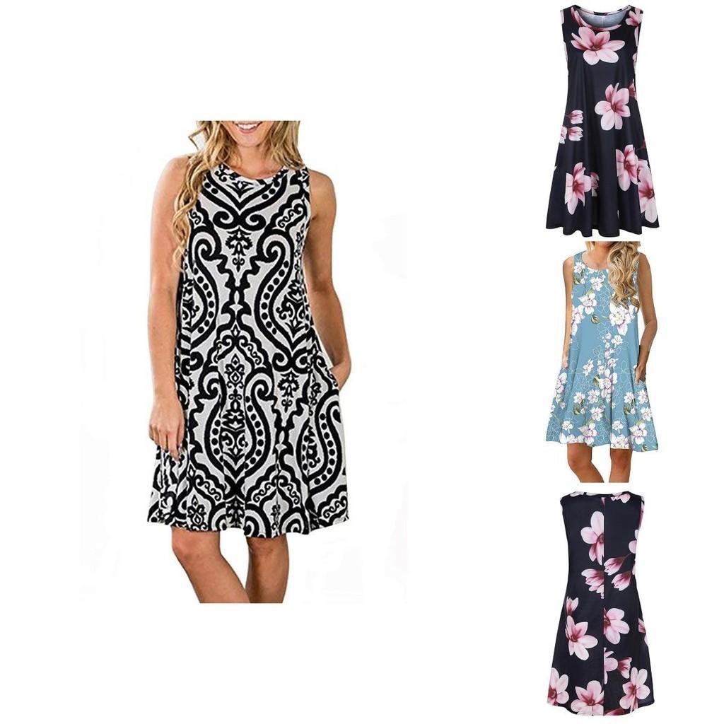 Women's Summer Boho Floral Tank Dress With Comfortable Loose Fit For Casual Beach Outings
