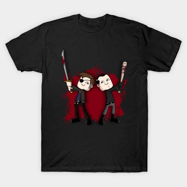 Asian Size Men Black Print T-shirt Negan And The Governor No-Cut Heat Transfer Print Cotton Tshirt