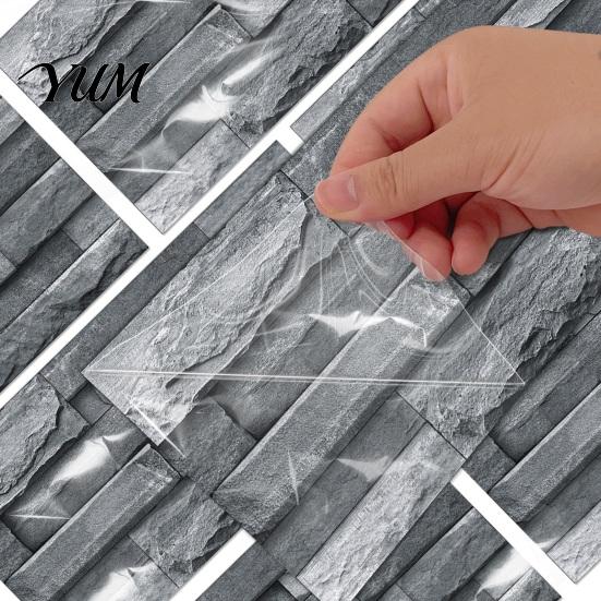 Home Interior Wall Makeover 6Pcs Vintage Faux Stone Self?Adhesive Tiles, Waterproof Oil?Proof Backsplash Kitchen Tiles Sticker, Peel & Stick