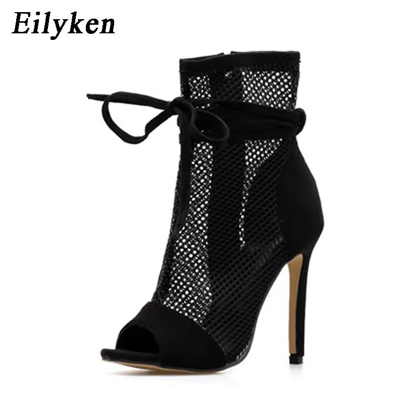 Fashion Eilyken Sexy Peep Toe Stiletto Heels Women's Sandals Party Zipper ANKLE Boots Club Strippers Shoes Sandalias De Mujer