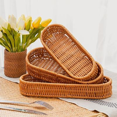 Hardness Rattan Wicker Woven Serving Baskets Rattan Basket  Restaurant Serving Tabletop Display