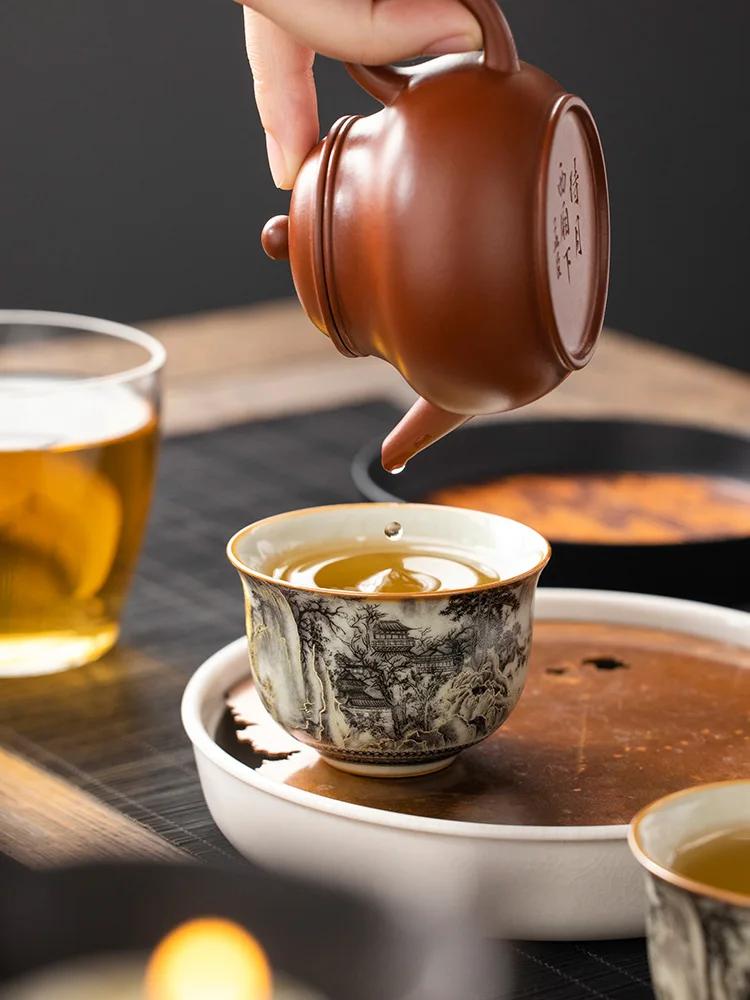 65ML Landscape Ru Kiln Master Cup Household Tea Cup Handmade Tea Bowl Smelling Cup Teaset Supplies Teaware A Cup Of Tea