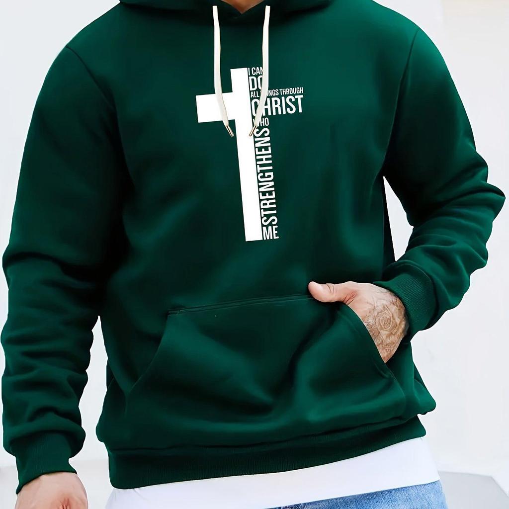 Men's 2025 Creative Black & White Cross Pattern Hoodie with Curved Hood