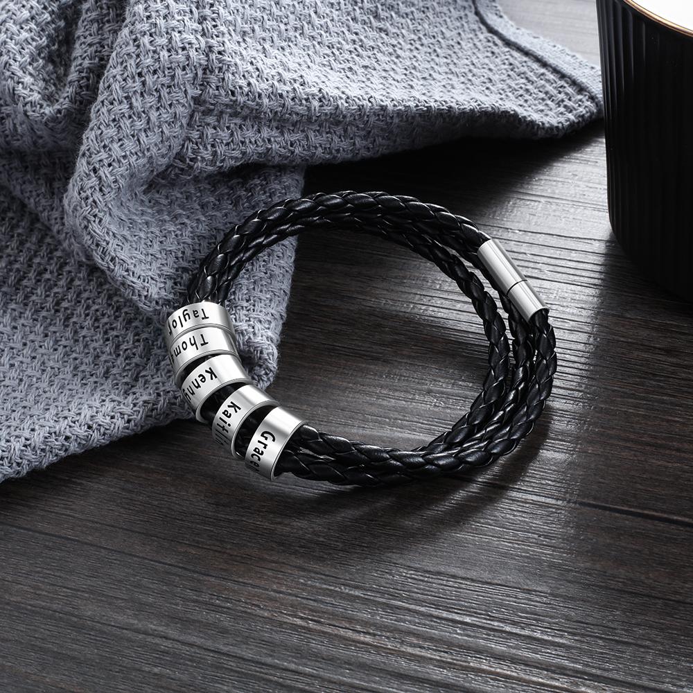 Personalisierte Schwarze Geflochtene Seilarmbänder für Männer, Graviert mit 5 Namen, Mehrfachumrundung, Bangles, Versprochen, Benutzerdefiniertes Jubiläumsgeschenk, Geschenk, Jubiläumsgeschenk