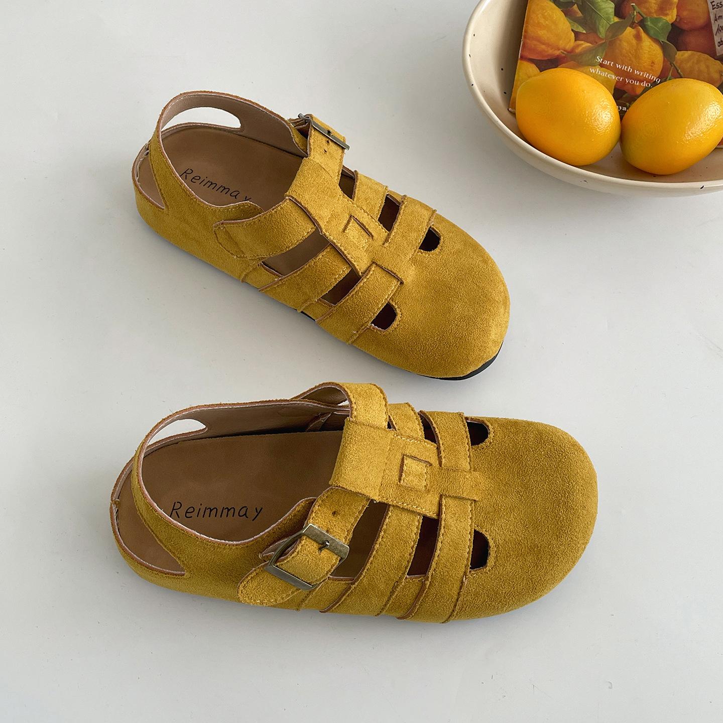 

Queen Fan retro non-slip flat-bottomed bag head sandals women s 2025 summer wear with skirt Birkencool slippers 40 жёлтый