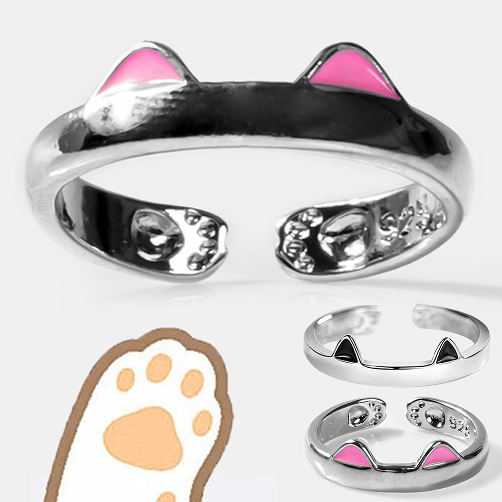 2Pcs Cute Cat Rings for Women Girls Adjustable Cat Ears Paw Animal Finger Ring Couple Cartoon Little Cat Kitten Gift Jewelry