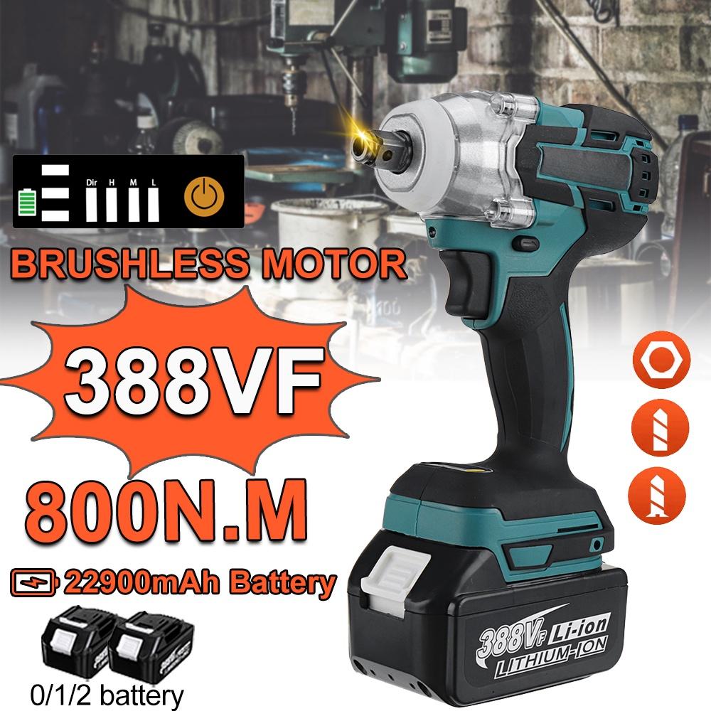 388VF 4 Gear Brushless Cordless Electric Impact Wrench Screwdriver 800N.m 1/2 Inches Wrench Power Tools for 18V Battery