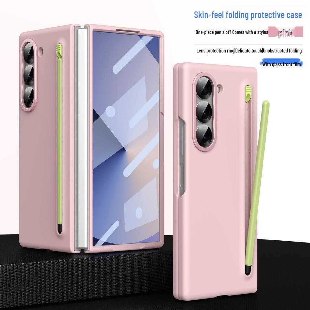 Samsung Z Fold7/6 Case: Cross-border Compatible, Folding Screen, Pure Color, Skin-Feel Design with Stylus Holder
