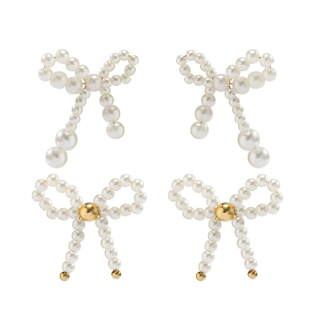 BowEarring Bow Stud Earrings, Butterfly Temperament Imitation Pearl Knotted Earrings Women