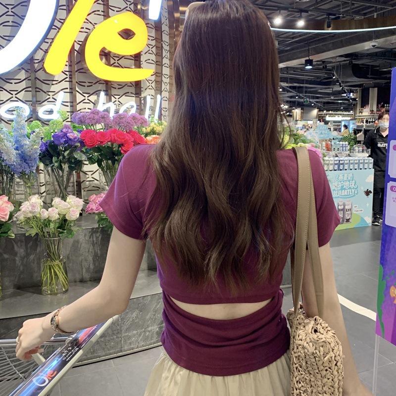 Design-sensing Back Hollow Slim Short-sleeved T-shirt for Women In Summer Korean Style Slim Backless Base Shirt Top for Women