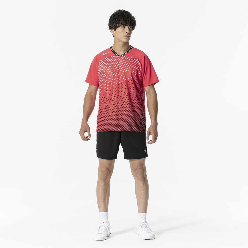 Mizuno Table Tennis Game Short JTTA Radiant Size M Shirt, Sleeve, Certified, Moisture-Wicking, Quick-Drying, Unisex, Red, 82JAB101,