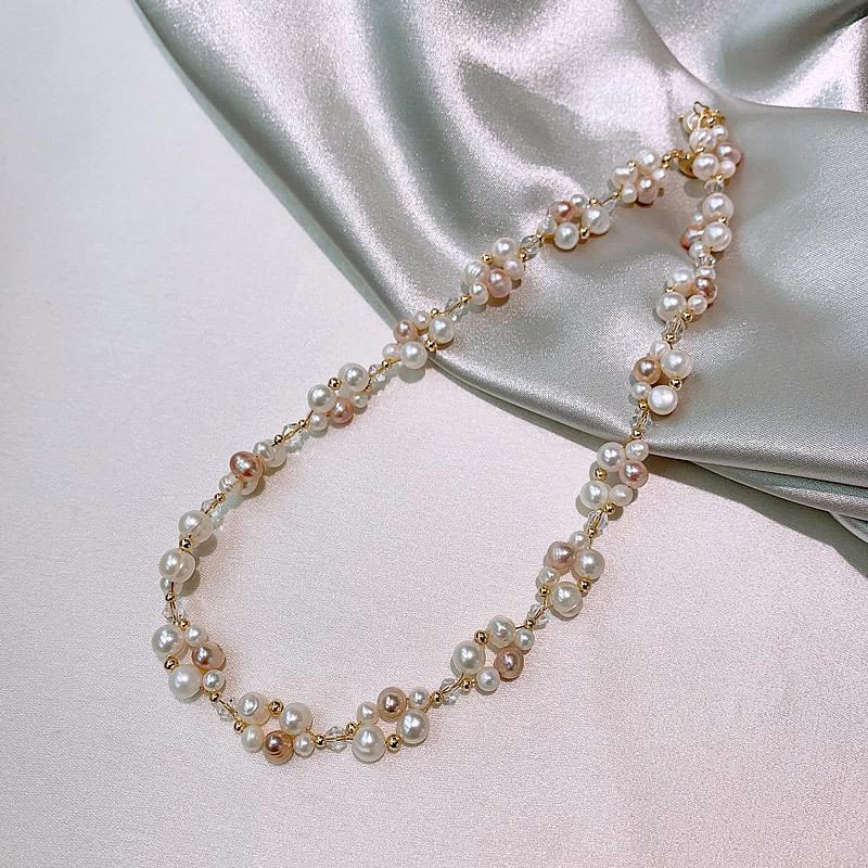 Color Freshwater Pearl Splicing Bracelet Women's Design Sense Crystal Winding Pearl Necklace