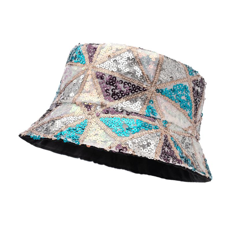 Color Sequins Fisherman Hat Women's Bucket Hat Foldable Basin Hat