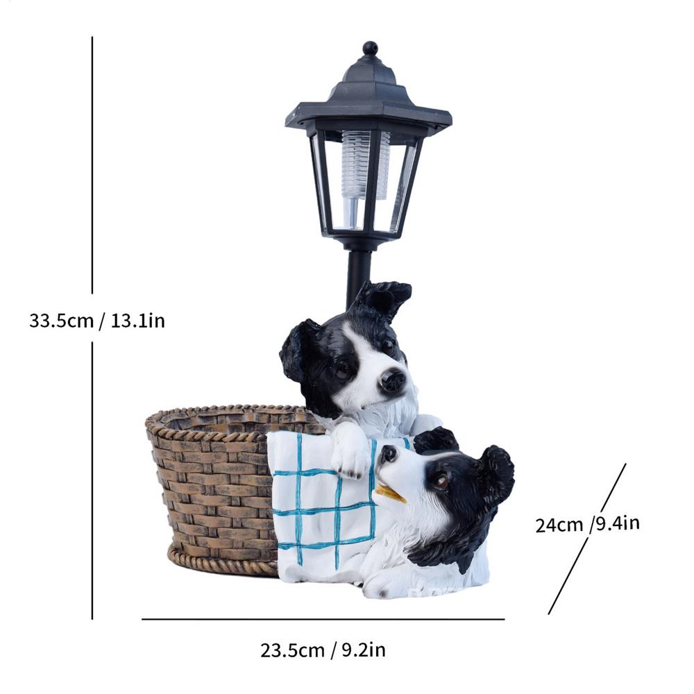 

Cute dog Statue with Solar Light Creative Animal Sculptures Resin Ornament Outdoor Garden, Courtyard, Street Lighting Decoration чёрный
