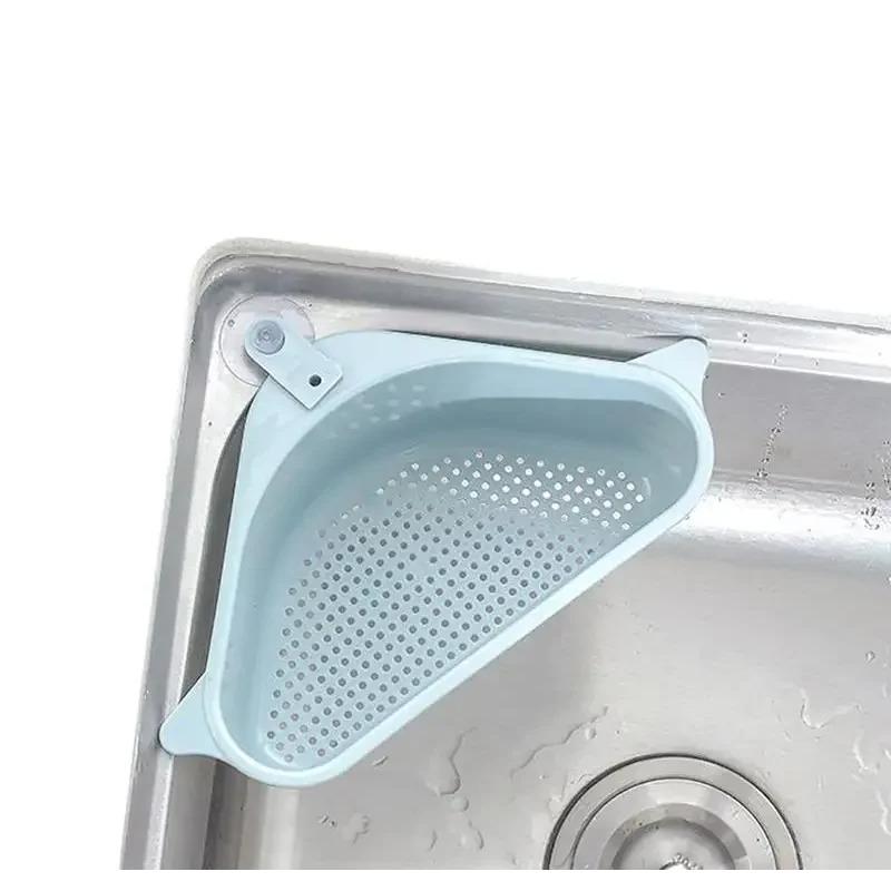 Triangular Sink Strainer Drain Fruit Vegetable Drainer Basket Suction Cup Sponge Rack Storage Kitchen Tools Sink Filter Shelf