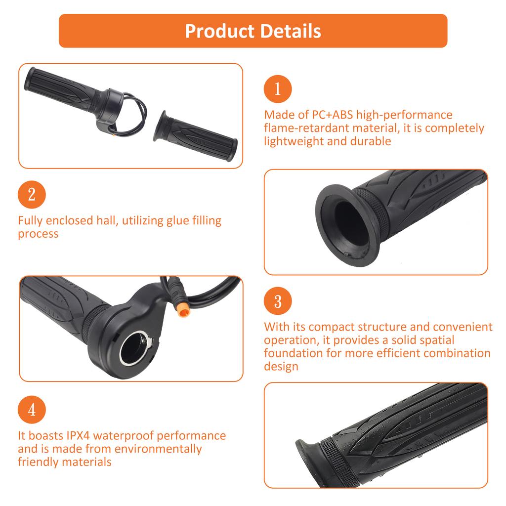 Ebike Throttle Grips 3 Pin Waterproof Electric Bike Full Twist Throttle for 12V 24V 36V 48V 60V Ridstar Q20 E Bike Scooter Throttles 2