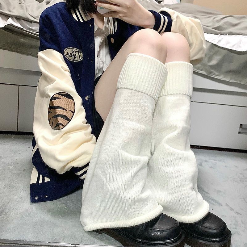 JK Style Solid Color Korean Mid Calf Socks Knit Leg Warmers Stacked Japanese Harajuku Thermal Student Socks Versatile Slouch Socks