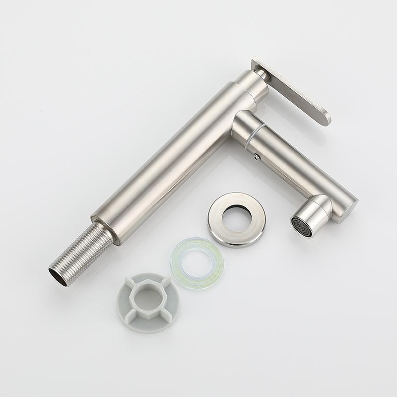 Nickel/Black 304 Stainless Steel Washbasin Faucet Deck Mounted Single Cold Water Bathroom Sink Tap Crane