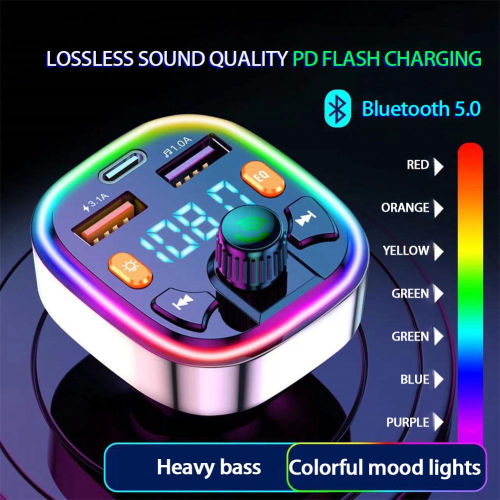 Q5 Auto Bluetooth FM vysílač Bezdrátový Duální USB Type-c Rychlé nabíjení MP3 Handsfree Audio přehrávač Autosada Autopříslušenství