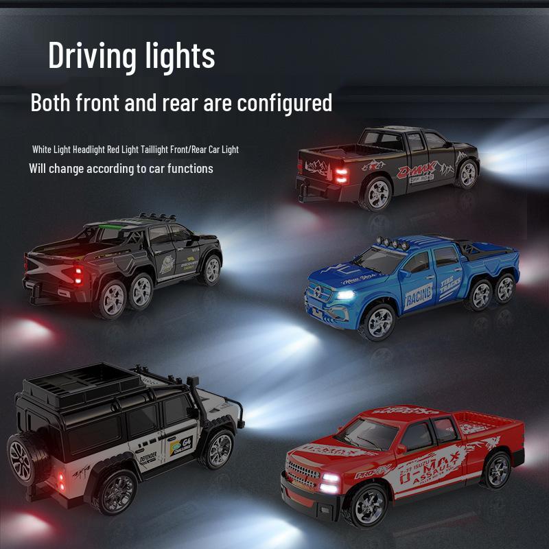 Mini Remote Control Car Toy 2.4G, Adjustable Speed, Lights & Trailer, 1:64 Alloy Simulation Model.