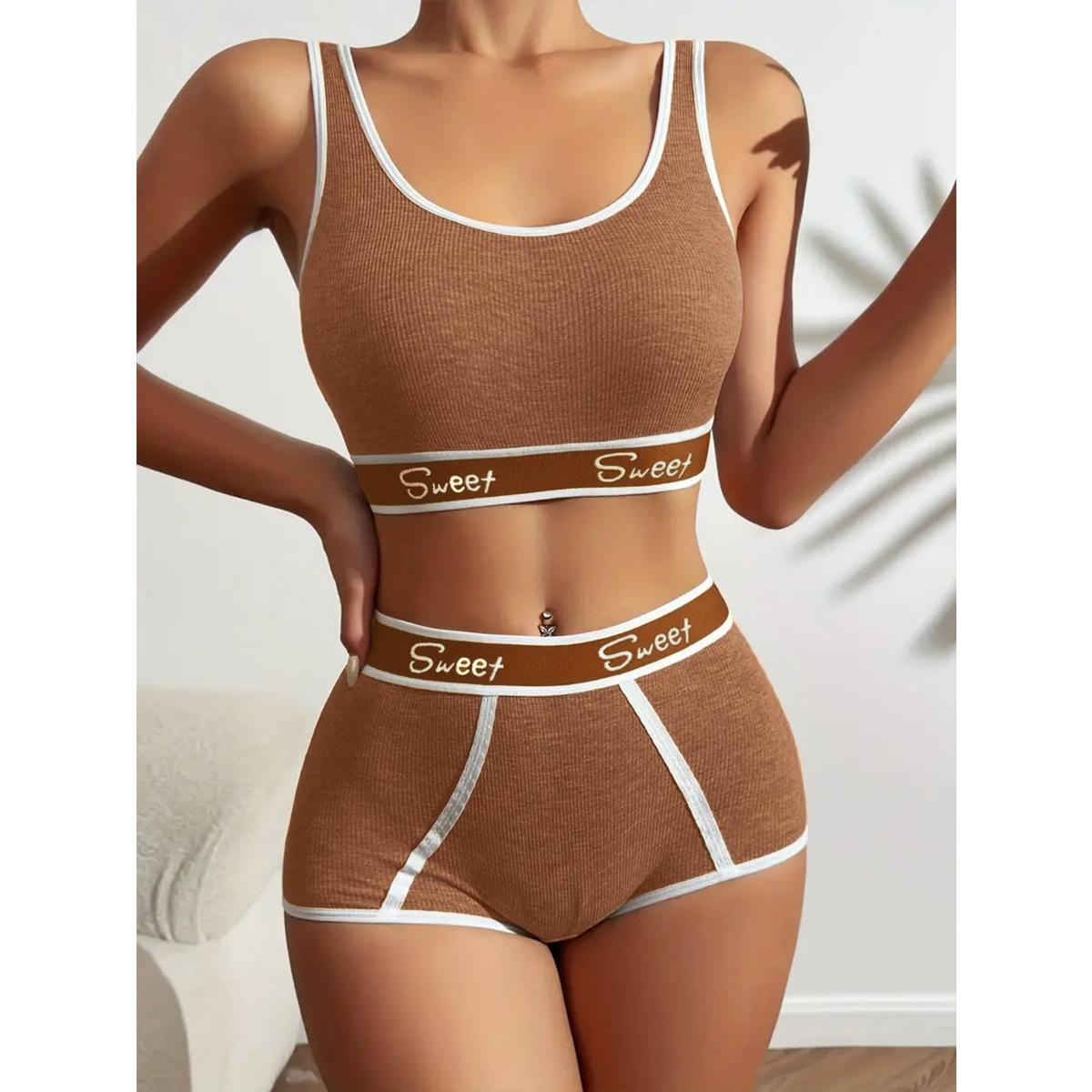 

Удобный, Облегающий, Дышащий, Мягкий, Трикотажный, Лоскутный Комплект Бюстгальтера с Английской Кромкой XL кофейный