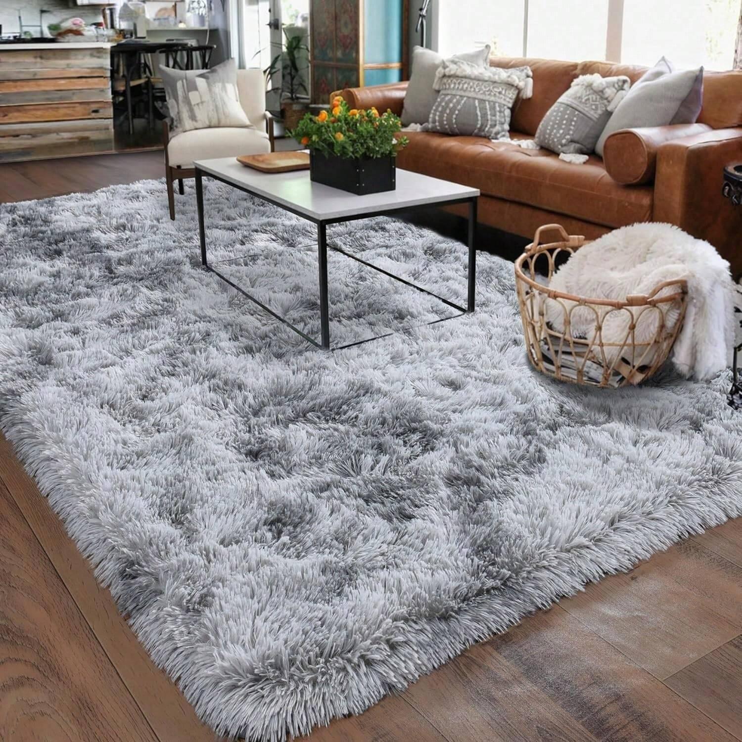 

Grey Modern Fluffy Large Carpet Living Room,Plush Lounge Rug in The Bedroom Floor Mat,Soft Carpets For Kids Decoration,Gifts 4x6ft 120x180cm серый