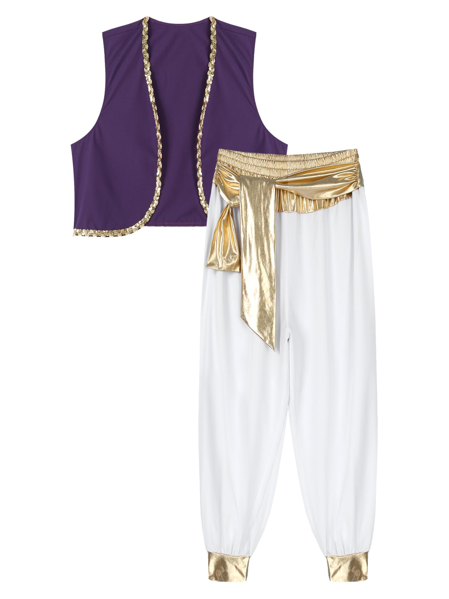 

Mens Halloween Party Costume Sequin Trim Waistcoat Belted Pants Role Play Stage Performance Outfit M золотий