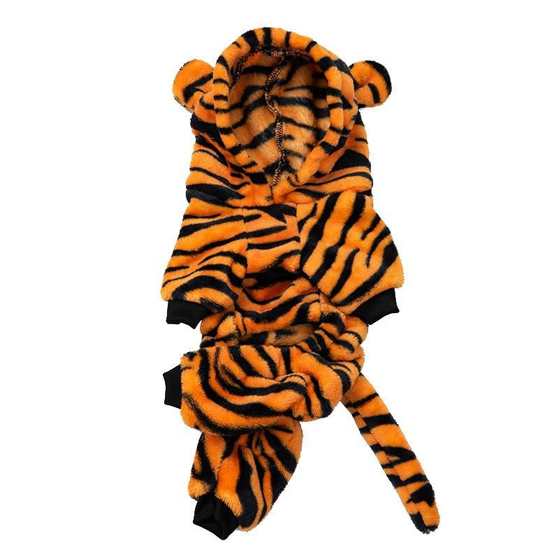 Puppy Tiger Hoodie Warm Fce Lined Dog Clothes Autumn Winter Tiger Transformation Suit for Bichon Pomeranian Four Legged Suit